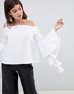 Rare London statement sleeve bardot blouse - Белый