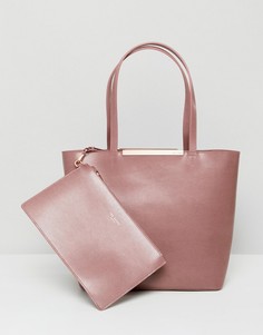 Кожаная сумка-шоппер с тисненым бантом Ted Baker - Розовый