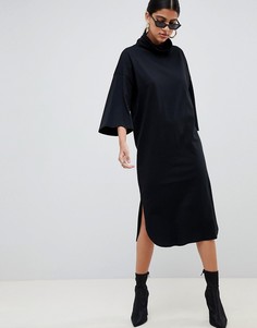 Свободное платье миди с высоким воротником и расклешенными рукавами ASOS DESIGN - Черный