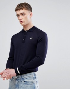 Темно-синее поло с длинными рукавами и контрастной отделкой на манжетах Fred Perry REISSUES - Темно-синий