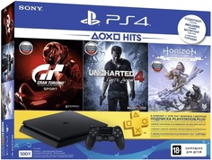 Игровая приставка Sony PlayStation 4 Slim 500Gb + GT Sport + Uncharted 4 + Horizon Zero Dawn + PS plus 3 месяца (черный)