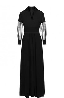 Шелковое платье-макси и полупрозрачными рукавами Giorgio Armani
