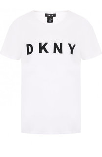 Хлопковая футболка с круглым вырезом и логотипом бренда DKNY