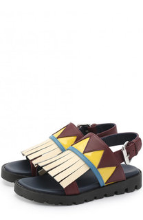 Кожаные сандалии на ремешке с бахромой Marni
