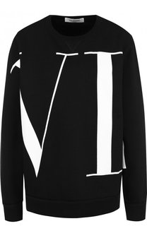 Хлопковый пуловер с круглым вырезом и логотипом бренда Valentino