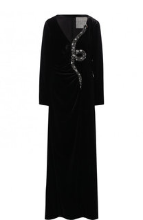 Бархатное платье-макси с декоративной отделкой Valentino