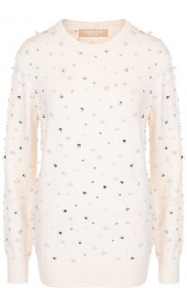 Кашемировый пуловер с круглым вырезом и декоративной отделкой Michael Kors Collection