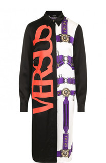 Шелковое платье-рубашка с логотипом бренда и принтом Versus Versace