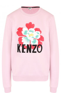 Хлопковый пуловер с круглым вырезом и логотипом бренда Kenzo