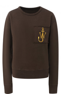Хлопковый пуловер с круглым вырезом и логотипом бренда J.W. Anderson