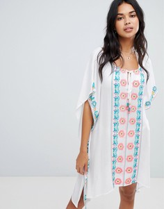 Пляжная oversize-туника с вышивкой Anmol - Кремовый