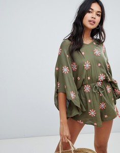 Anmol Oversized Beach Playsuit With Floral Embroidery - Зеленый