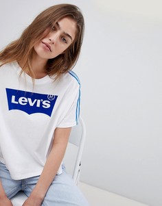Белая укороченная футболка с рукавами летучая мышь в полоску Levis - Белый
