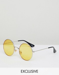 Круглые солнцезащитные очки с желтыми стеклами Reclaimed Vintage Inspired - Серебряный