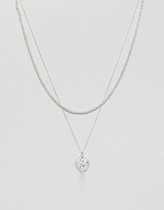 Chained & Able St Christopher mico detail tag necklace in silver - Серебряный