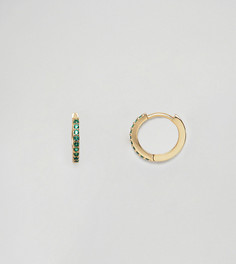 Позолоченные серьги-кольца с паве из камней зеленого цвета Orelia - Золотой