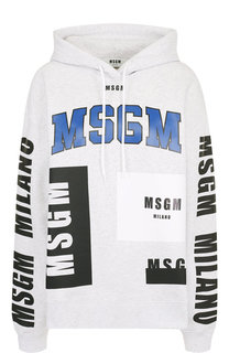 Хлопковый пуловер с капюшоном и логотипом бренда MSGM