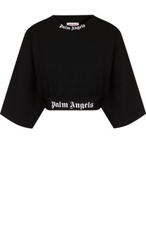 Укороченный хлопковый топ с логотипом бренда Palm Angels