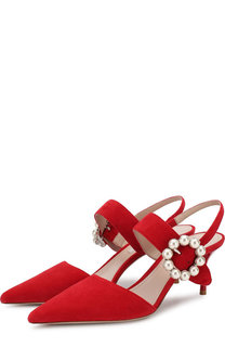 Замшевые туфли с декорированной пряжкой на шпильке Miu Miu
