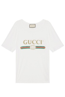 Белая футболка с цветным принтом Gucci