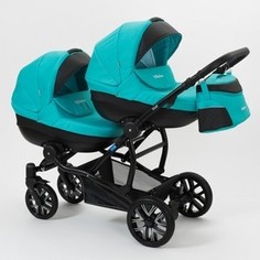Коляска 2 в 1 Mr Sandman Duet 50% Эко кожа черный Перфорированный - бирюзовый