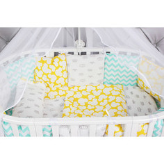 Комплект в кроватку AmaroBaby 19 предметов (7+12 подушек-бортиков) HAPPY BABY (мятный/желтый, бязь)
