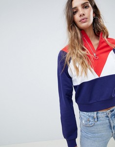 Укороченный свитшот колор блок в стиле ретро на молнии ASOS DESIGN - Мульти