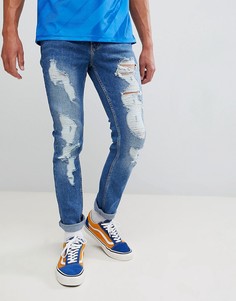 Синие выбеленные зауженные джинсы с рваной отделкой Brooklyn Supply Co - Синий