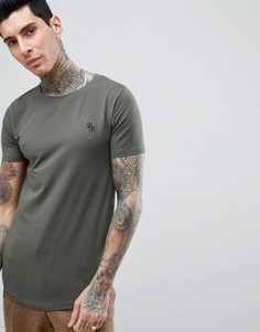 Стретчевая футболка с круглым вырезом и закругленным краем Process Black - Зеленый