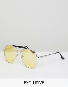 Солнцезащитные очки-авиаторы с желтыми стеклами Reclaimed Vintage Inspired - Серебряный