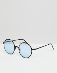 Круглые солнцезащитные очки с синими стеклами Reclaimed Vintage inspired - Черный