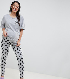 Пижама из леггинсов и футболки с карманом и отделкой в виде французского бульдога ASOS DESIGN Maternity - Серый