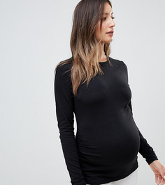 Черный лонгслив с круглым вырезом и сборками ASOS DESIGN Maternity - Черный