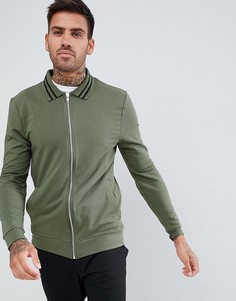 Трикотажная куртка Харрингтон цвета хаки с контрастной отделкой ASOS DESIGN - Зеленый