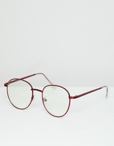 Круглые очки с прозрачными стеклами в красной металлической оправе ASOS DESIGN - Красный