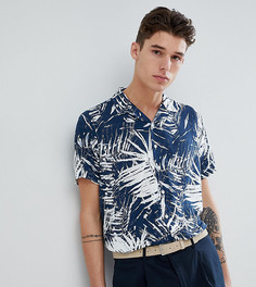 Рубашка с пальмовым принтом, короткими рукавами и отложным воротником Jacamo TALL - Темно-синий