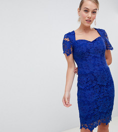 Ярко-голубое кружевное платье-футляр с вырезом сердечком Paper Dolls Petite - Синий