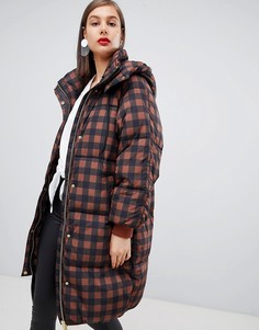 Удлиненная дутая oversize-куртка в клетку Moss Copenhagen - Коричневый