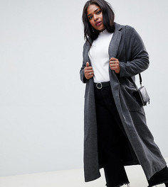 Длинное пальто с узором в елочку Glamorous Curve - Серый