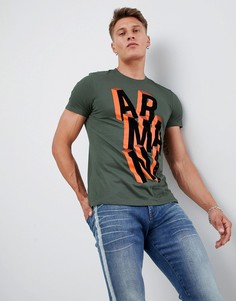 Узкая футболка цвета хаки с надписью Armani Exchange - Зеленый