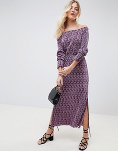 Плиссированное платье макси в цветочек с открытыми плечами ASOS DESIGN - Мульти