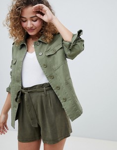 Рубашка-куртка цвета хаки в стиле милитари Miss Selfridge - Зеленый