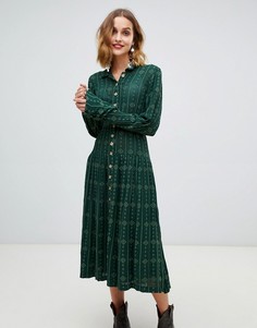Платье миди с вышитым ромбовым узором в стиле вестерн Free People - Зеленый