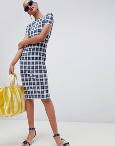 Плиссированное платье миди в клетку River Island - Темно-синий