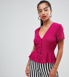 Розовая блузка на пуговицах с баской Missguided Petite - Фиолетовый