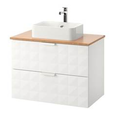 ГОДМОРГОН/ТОЛКЕН / ХОРВИК Шкаф со столешницей 45x32 раковина, Решён белый, бамбук Ikea
