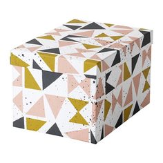 ТЬЕНА Коробка с крышкой, белый черный, розовый Ikea