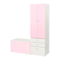 СТУВА / ФРИТИДС Гардероб и скамья с ящиком, белый, светло-розовый Ikea