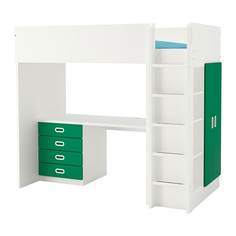 СТУВА / ФРИТИДС Кровать-чердак/4 ящика/2 дверцы, белый, зеленый Ikea