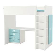 СТУВА / ФРИТИДС Кровать-чердак/4 ящика/2 дверцы, белый, голубой Ikea